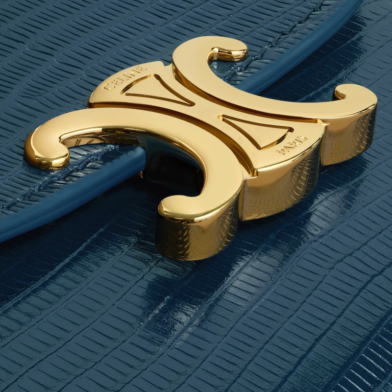 Small Flap Wallet TRIOMPHE IN LIZARD - TEAL BLUE - WALLETS - 1 | CELINE