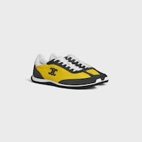 CELINE RACER - LOW TOP SNEAKER WITH TRIOMPHE IN NYLON, SUEDE CALFSKIN AND CALFSKIN - YELLOW/DARK GREY -  - 2 | CELINE