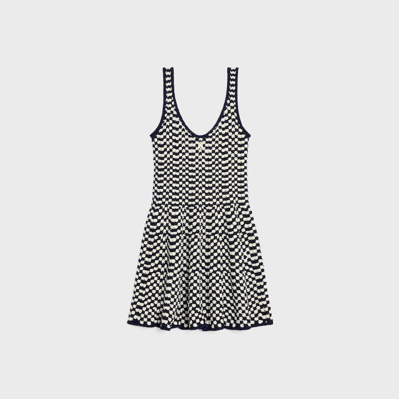 mini robe patineuse coton crochet - ECRU / NAVY -  - 1 | CELINE