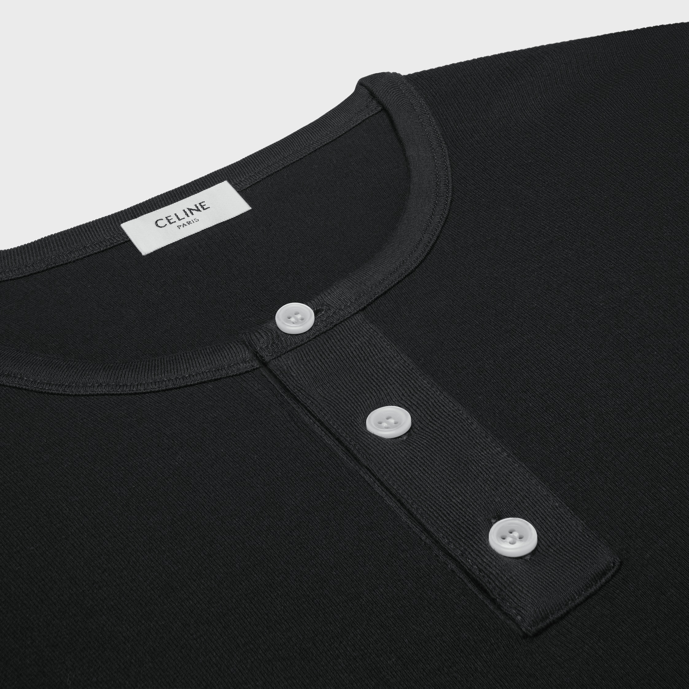 long sleeved t-shirt IN RIBBED COTTON JERSEY - BLACK/WHITE | CELINE