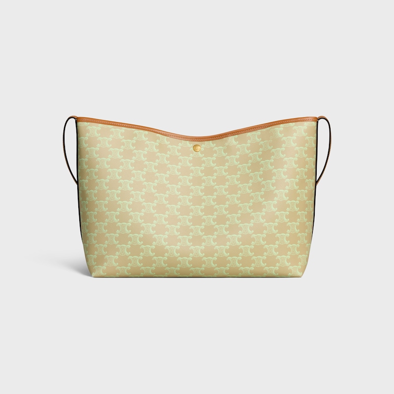 SOFT SHOPPER BAG IN TRIOMPHE CANVAS AND CALFSKIN - SANDCASTLE / SOFT LIME - SHOULDER BAGS - 1 | CELINE