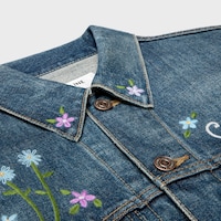 embroidered trucker jacket in dark union wash denim - DARK UNION WASH -  - 2 | CELINE