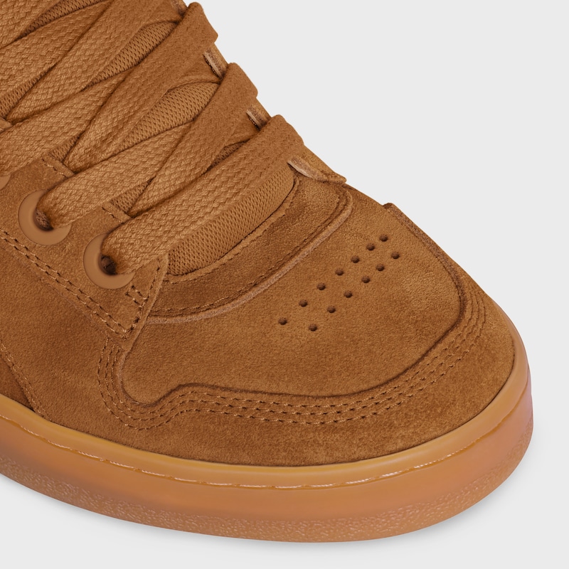 CELINE HUNTINGTON LOW LACE-UP SNEAKER in SUEDE CALFSKIN AND MESH - TAN -  - 1 | CELINE