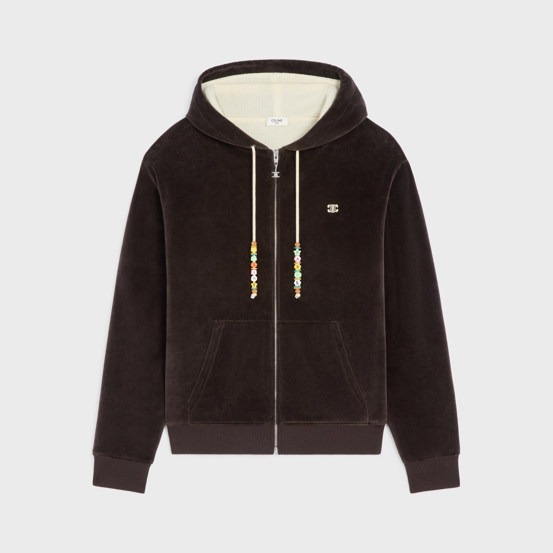 LOOSE ZIP UP HOODIE IN VELVET COTTON - | CELINE
