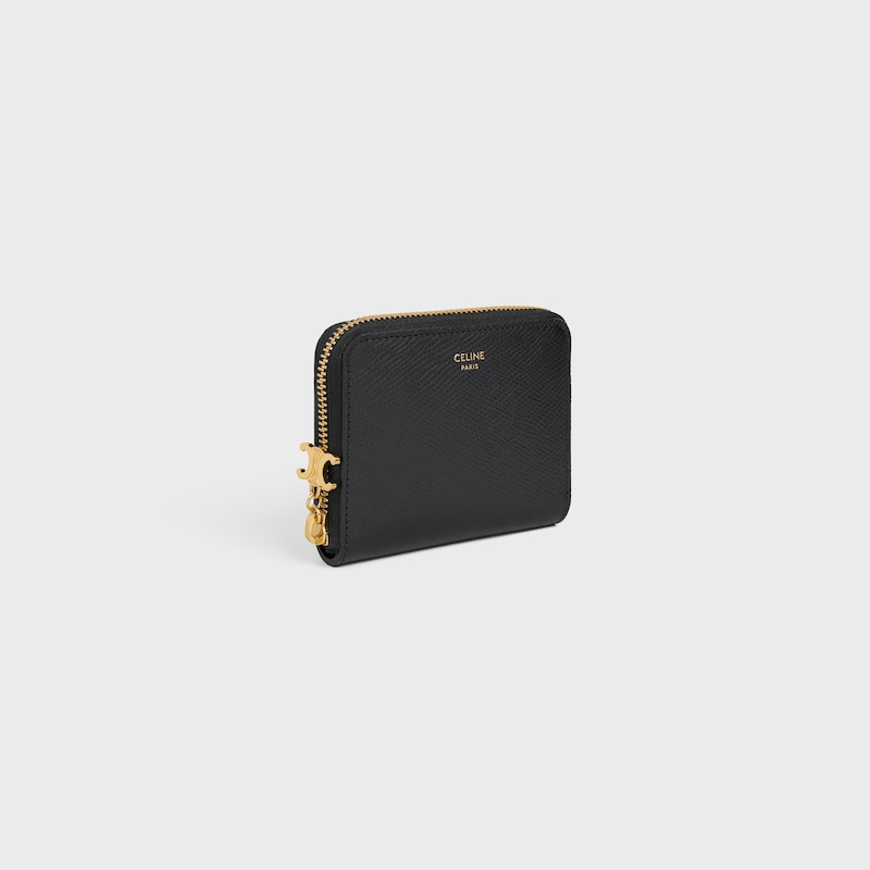 Small Zipped Wallet TRIOMPHE CHARMS IN GRAINED CALFSKIN - BLACK - Event Selection - 1 | CELINE