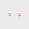 Les Perles Celine Studs in Strass, Resin Pearls and Brass with Gold Finish - GOLD / IVORY - EARRINGS - 1 | CELINE