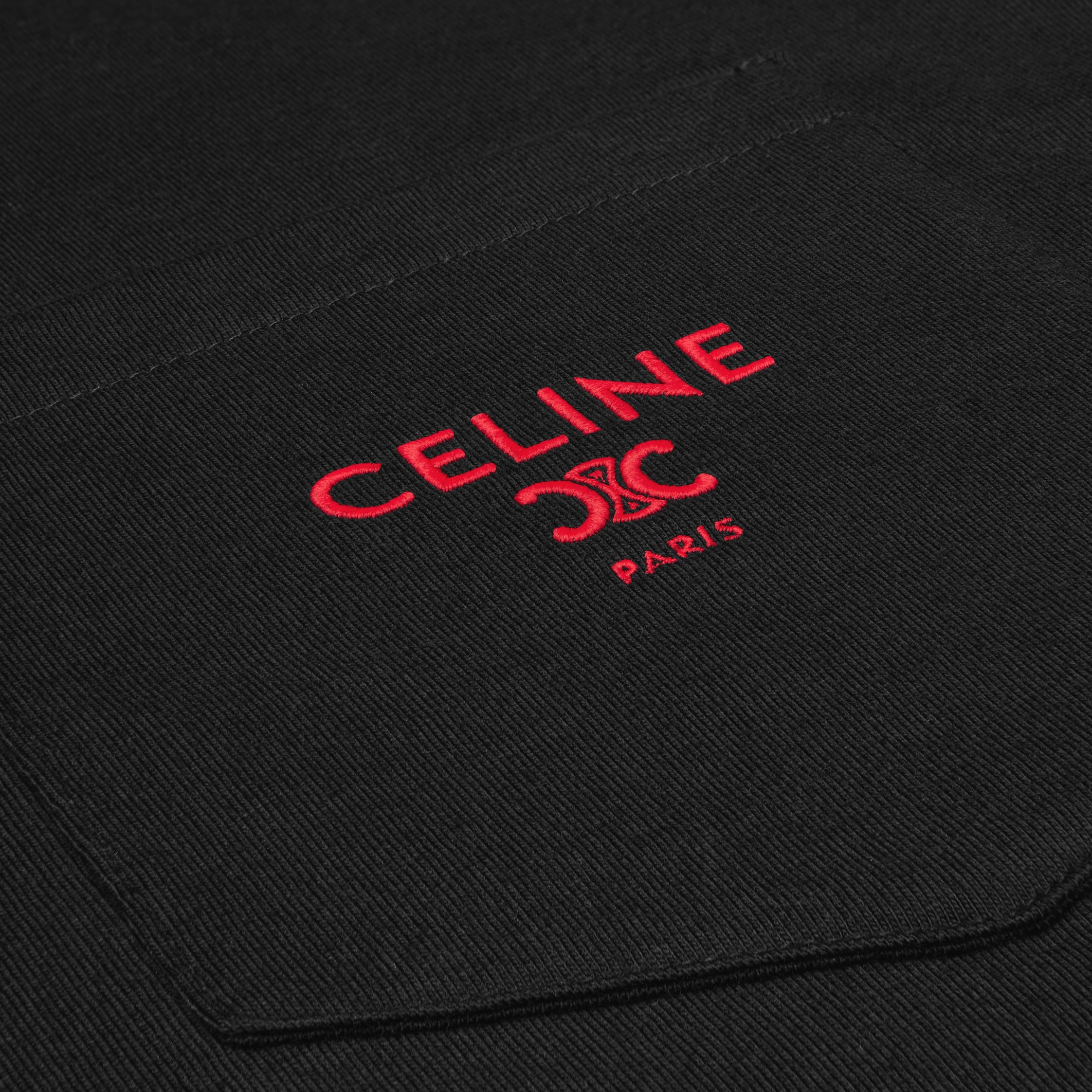 MOCK NECK T-SHIRT IN COTTON JERSEY - BLACK/ROUGE CERISE | CELINE