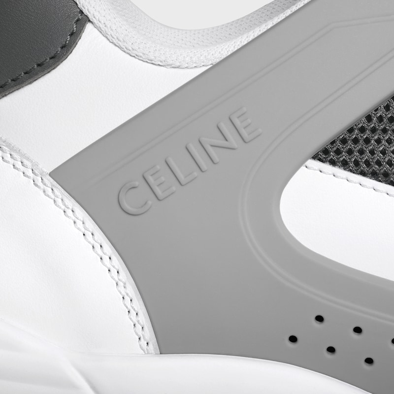 CELINE TRAINER CT-09 LOW LACE-UP SNEAKER in CALFSKIN AND MESH - Optic White/Grey -  - 1 | CELINE