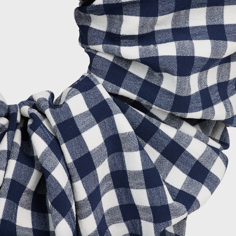 CELINE VICHY SCRUNCHY IN STEEL, POLYAMIDE, POLYESTER AND ELASTANE - NAVY / WHITE - HAIR ACCESSORIES - 1 | CELINE