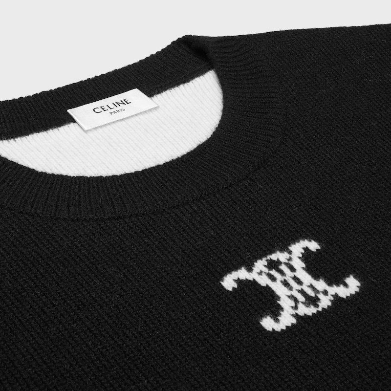 crewneck sweater IN cashmere - BLACK/WHITE -  - 1 | CELINE