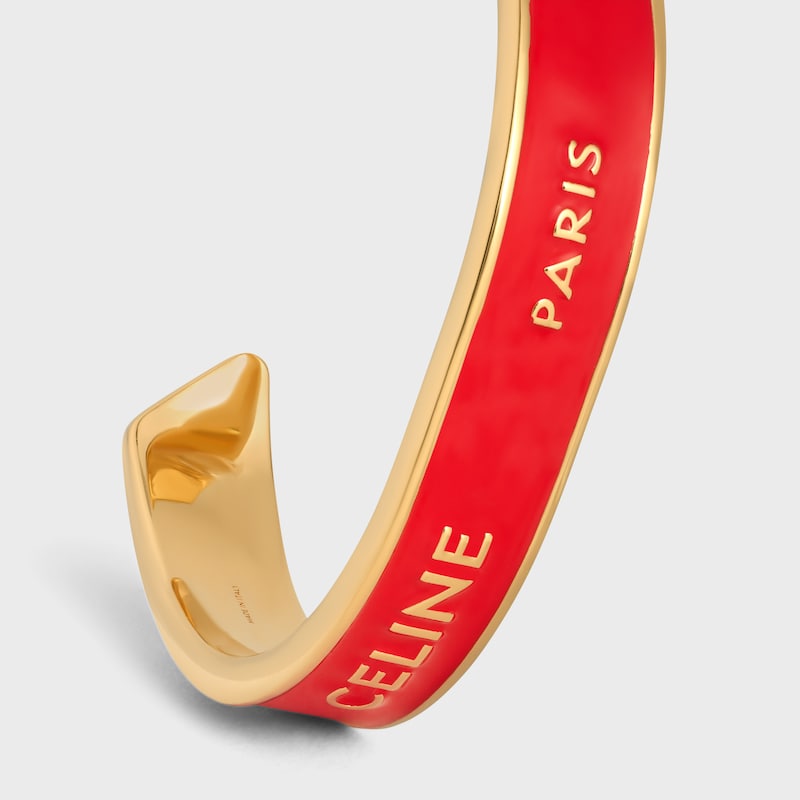 Celine Ribbon Small Cuff in Enamel and Brass with gold finish - RED / GOLD -  - 1 | CELINE