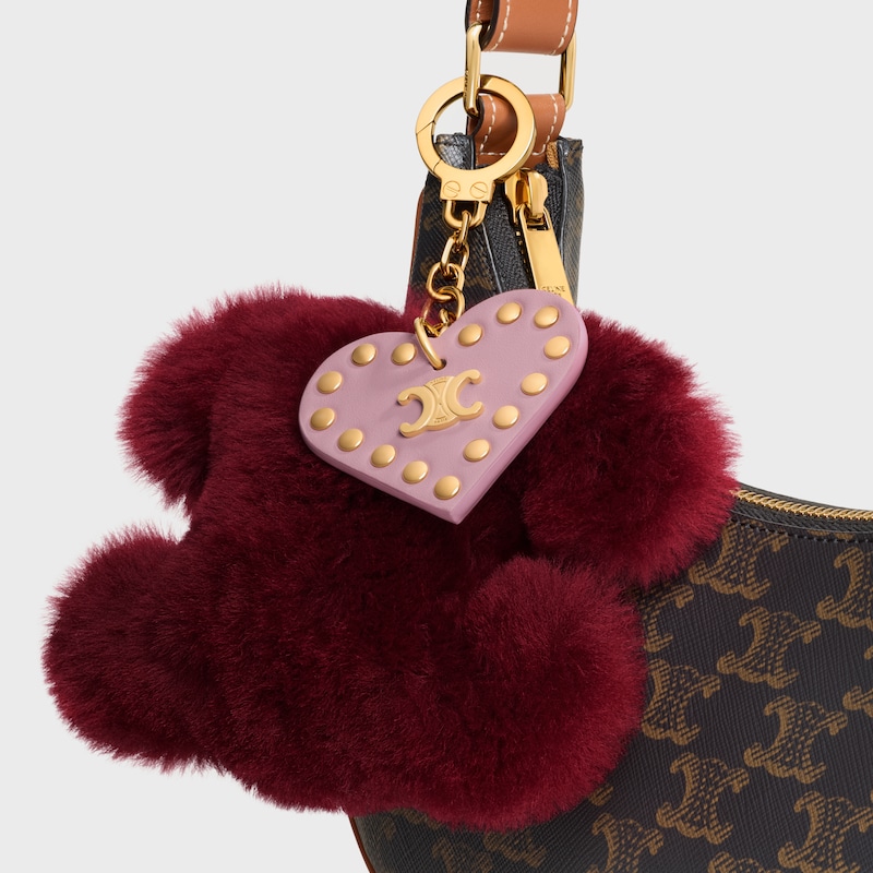 TRIOMPHE pom-pom Charm IN SHEARLING AND CALFSKIN - BURGUNDY / PINK - CHARMS AND ACCESSORIES - 1 | CELINE