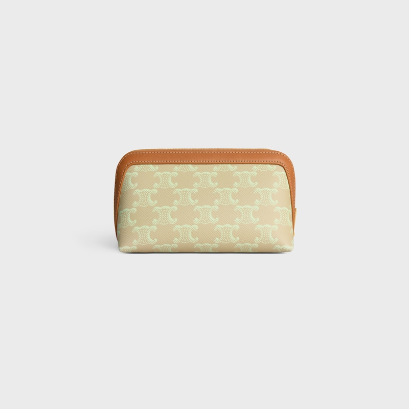COSMETIC LIPSTICK POUCH IN TRIOMPHE CANVAS AND CALFSKIN - SANDCASTLE / SOFT LIME - BEAUTY ACCESSORIES - 1 | CELINE