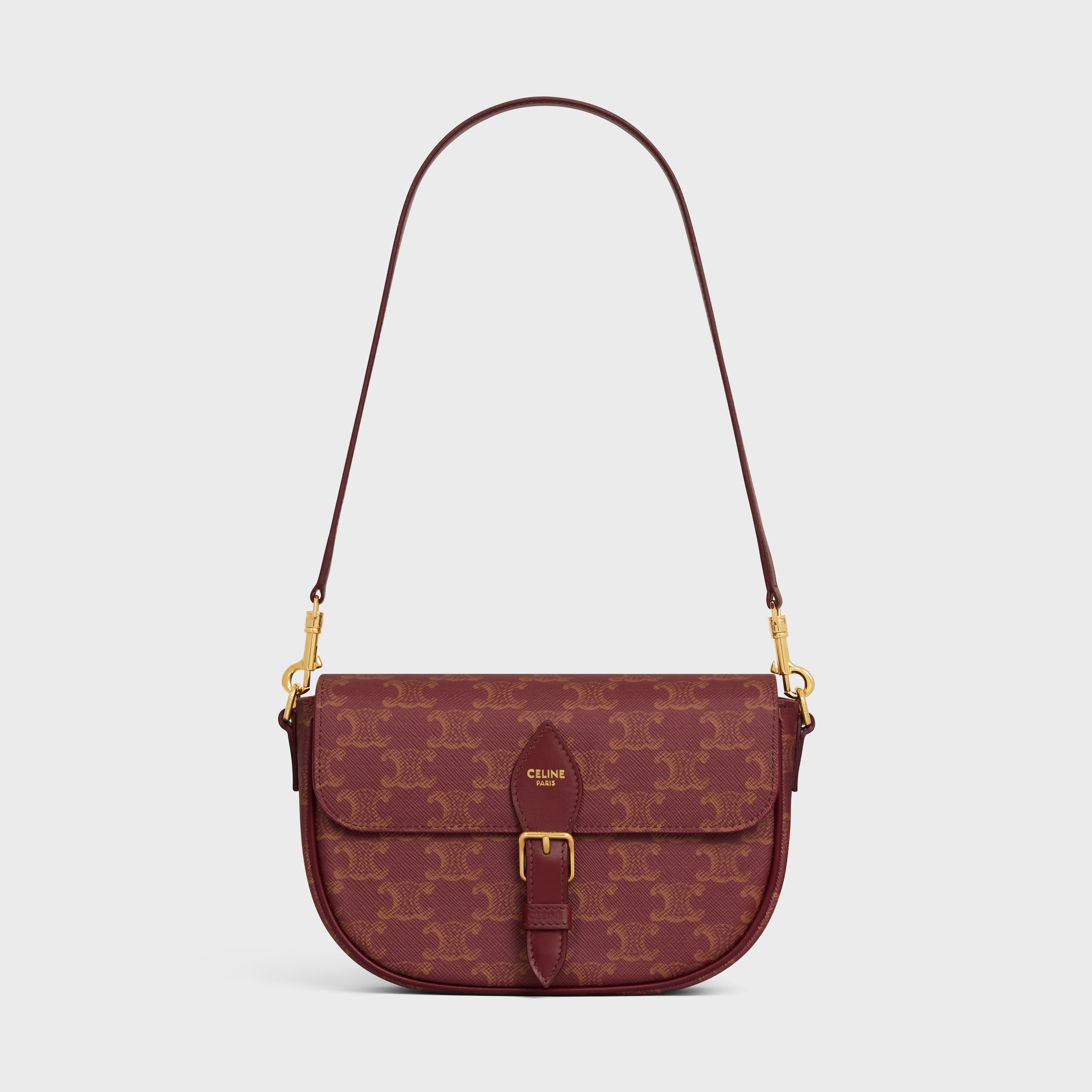 FOLCO SHOULDER BAG IN TRIOMPHE CANVAS AND CALFSKIN - BURGUNDY/TAN