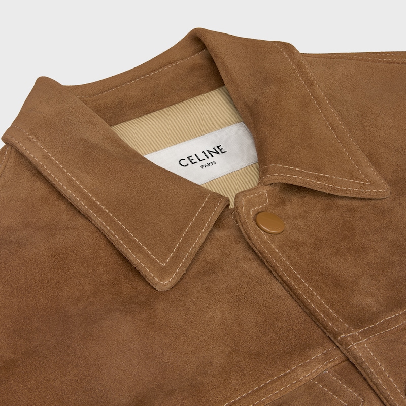 Chaqueta estilo camionero de serraje de piel de becerro - TABACO -  - 1 | CELINE