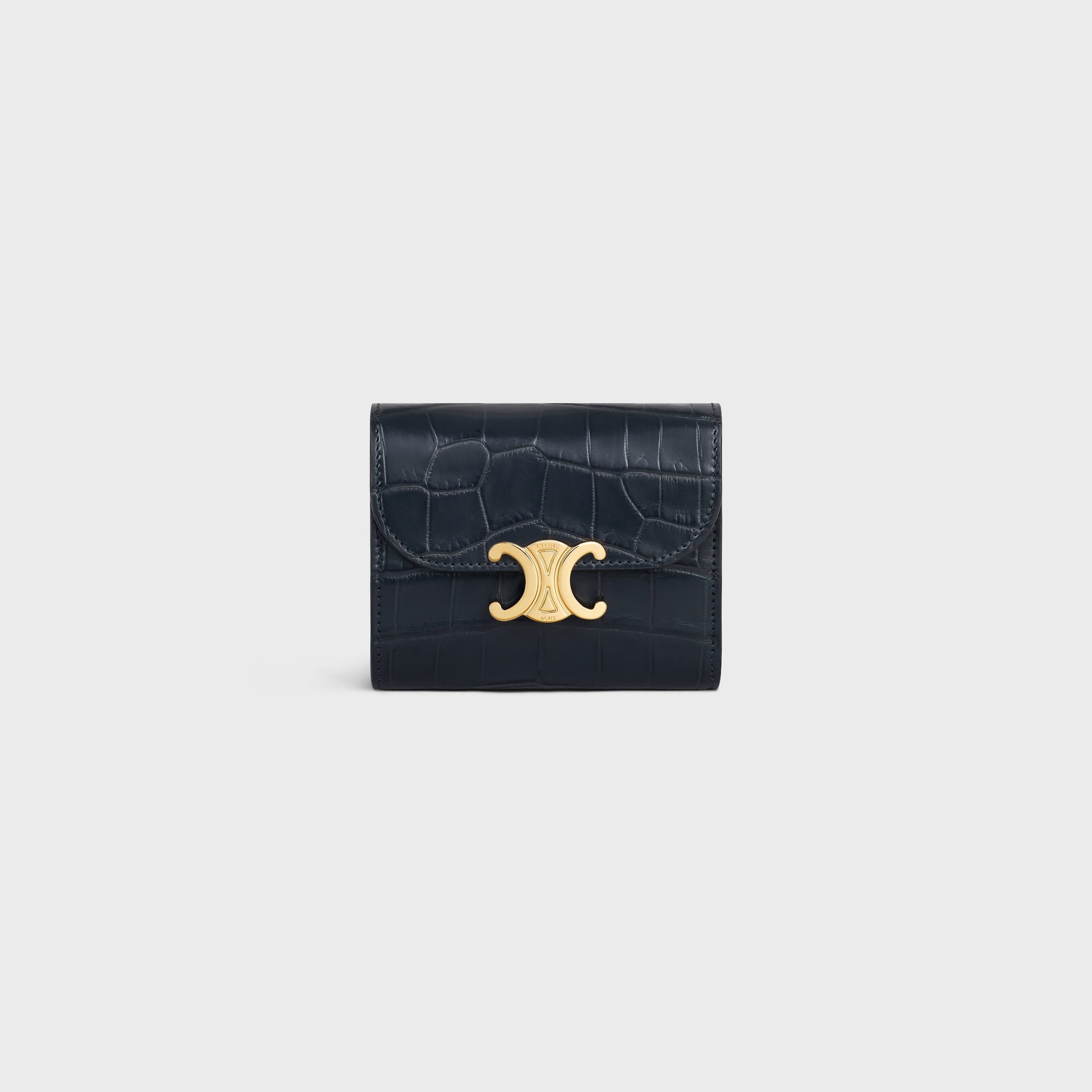 CELINE Small Flap Wallet ブラック Women's Triomphe small flap in shiny calfskin wallet | CELINE | 24S