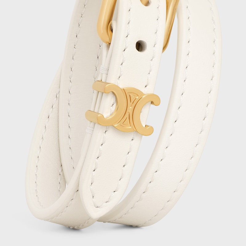 Les Cuirs Celine Double Bracelet in Smooth Calfskin and Brass with Gold Finish - ECRU / GOLD -  - 1 | CELINE