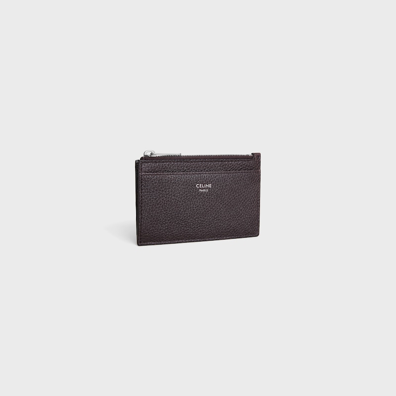 Zipped Card Holder IN GRAINED CALFSKIN - ESPRESSO - COIN AND CARD HOLDERS - 1 | CELINE