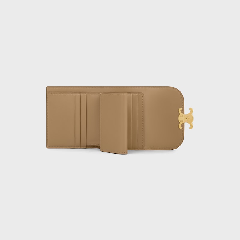 Small Flap Wallet TRIOMPHE IN Shiny calfskin - SMOKED BROWN - WALLETS - 1 | CELINE