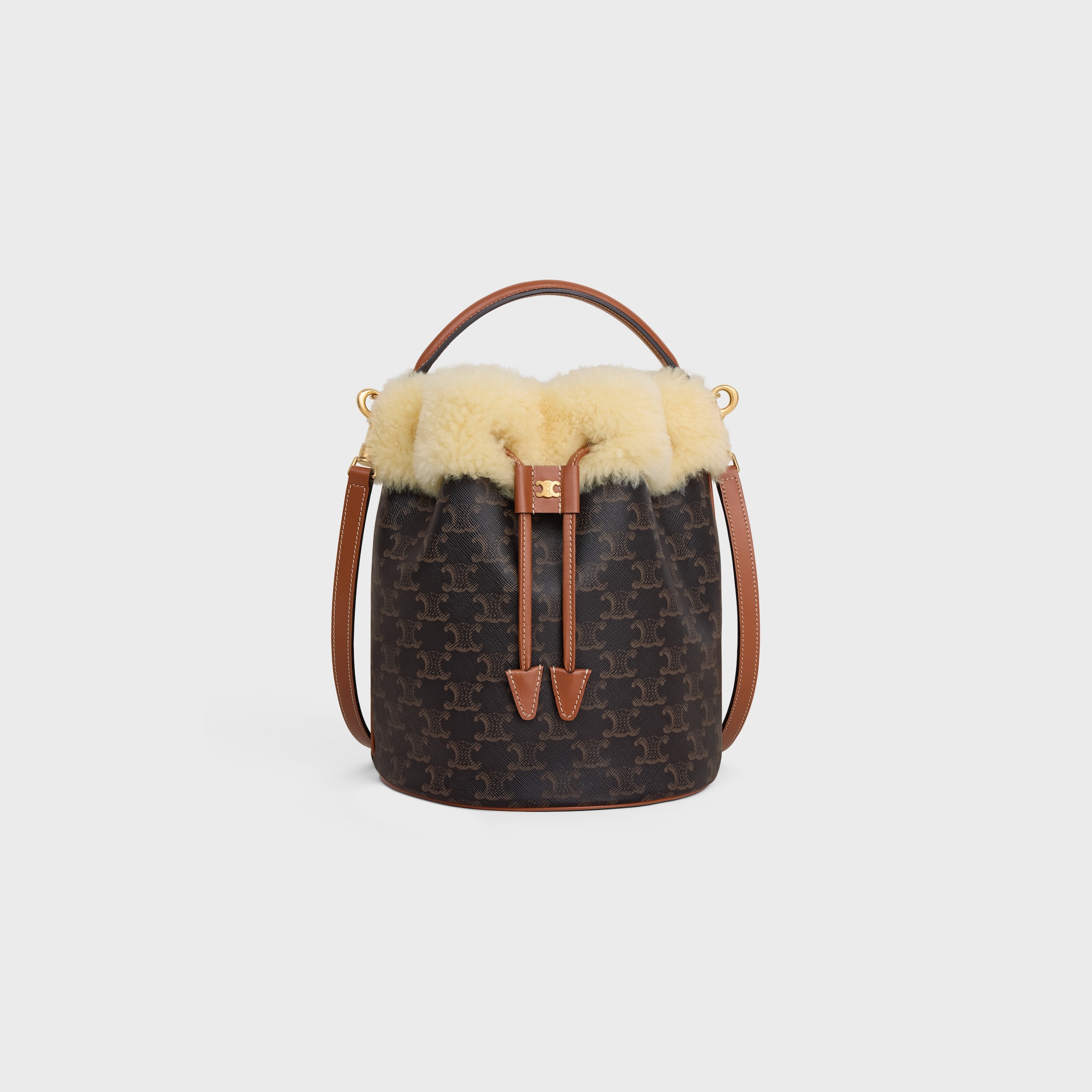 CLARA BAG in TRIOMPHE CANVAS AND SHEARLING - TAN / NATURAL | CELINE