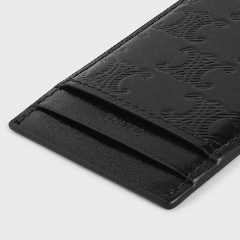 TARJETERO MAGN&Eacute;TICO DE PIEL DE BECERRO CON MOTIVO TRIOMPHE REPUJADO - NEGRO - ACCESORIOS TECNOL&Oacute;GICOS - 1 | CELINE