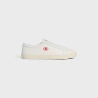 CELINE LOU LOW LACE-UP SNEAKER WITH EMBROIDERED TRIOMPHE IN CANVAS AND CALFSKIN - WHITE -  - 1 | CELINE