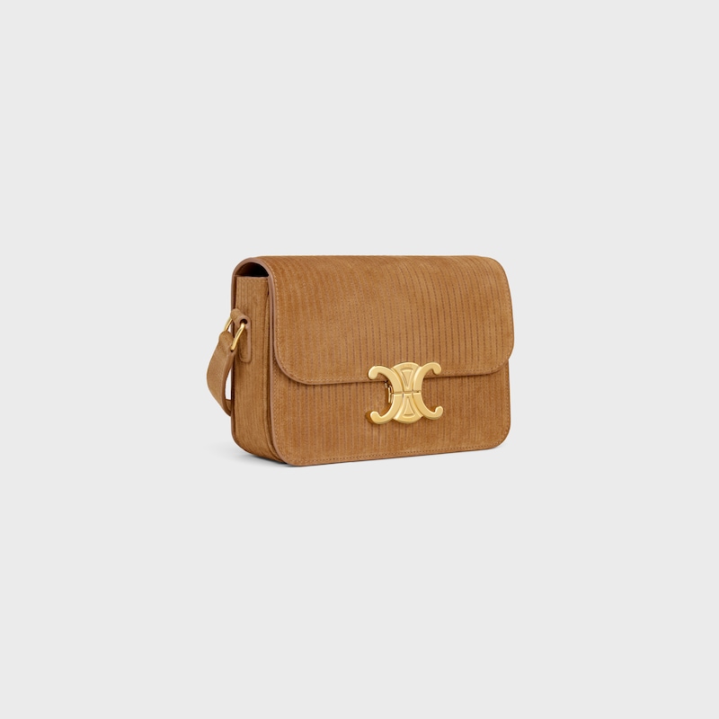 Teen Triomphe Bag in STRIPED SUEDE CALFSKIN - TOBACCO - TRIOMPHE - 1 | CELINE