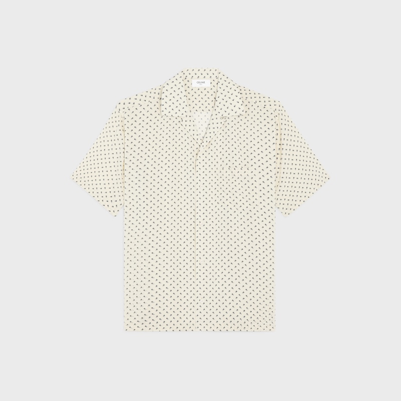 CAMISA BOWLING DE VISCOSA CON ESTAMPADO MICRO TRIOMPHE - CREMA/LILA -  - 1 | CELINE