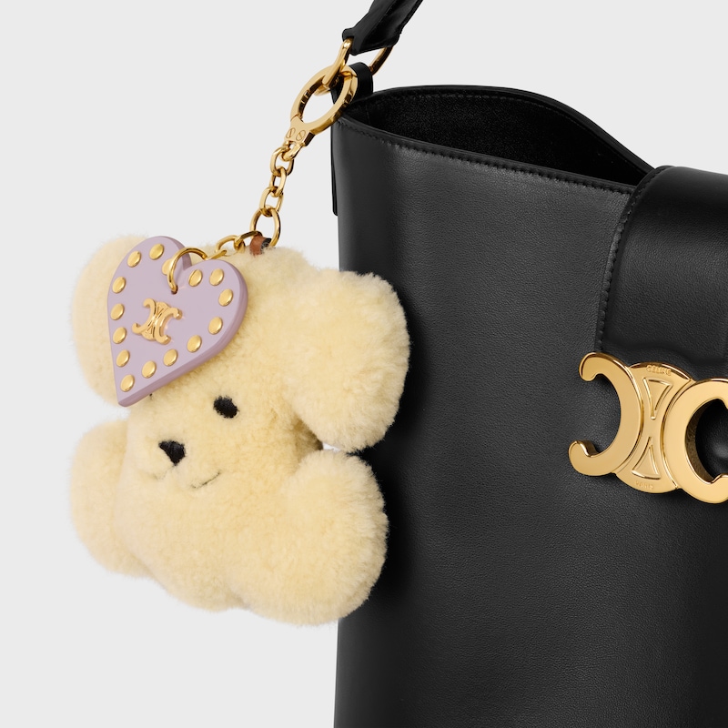 TRIOMPHE POM-POM CHARM IN Shearling and calfskin - NATURAL / MAUVE - BAG CHARMS - 1 | CELINE