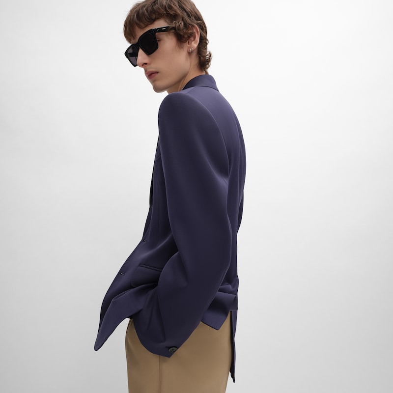 colonne jacket IN GRAIN DE POUDRE WOOL - NAVY -  - 1 | CELINE