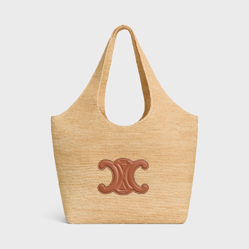 Celine Classic Panier Shopper Cabas IN RAFFIA AND CALFSKIN - NATURAL / TAN - CLASSIC PANIER - 1 | CELINE