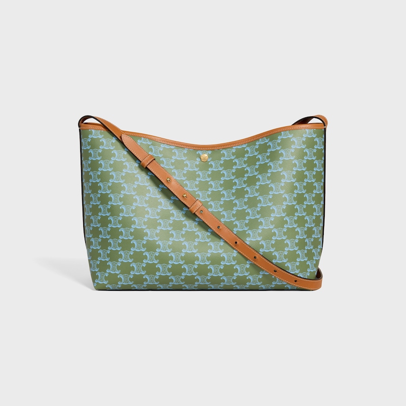 SOFT SHOPPER BAG IN TRIOMPHE CANVAS AND CALFSKIN - LIGHT KAKI / SKY BLUE - HOBO AND TOTE BAGS - 1 | CELINE