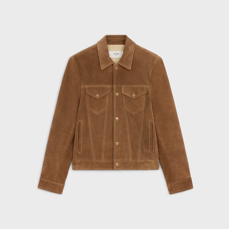 Chaqueta estilo camionero de serraje de piel de becerro - TABACO -  - 1 | CELINE