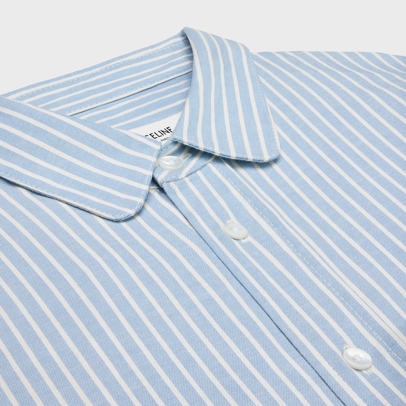 cropped shirt in hickory striped cotton - LIGHT BLUE RAW -  - 1 | CELINE