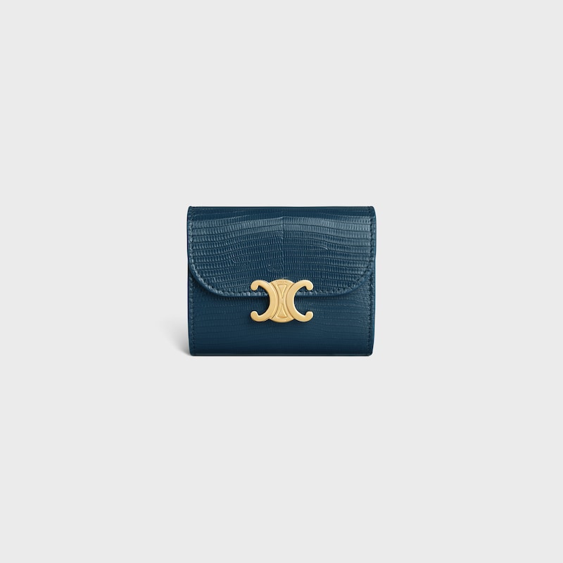 Small Flap Wallet TRIOMPHE IN LIZARD - TEAL BLUE - WALLETS - 1 | CELINE