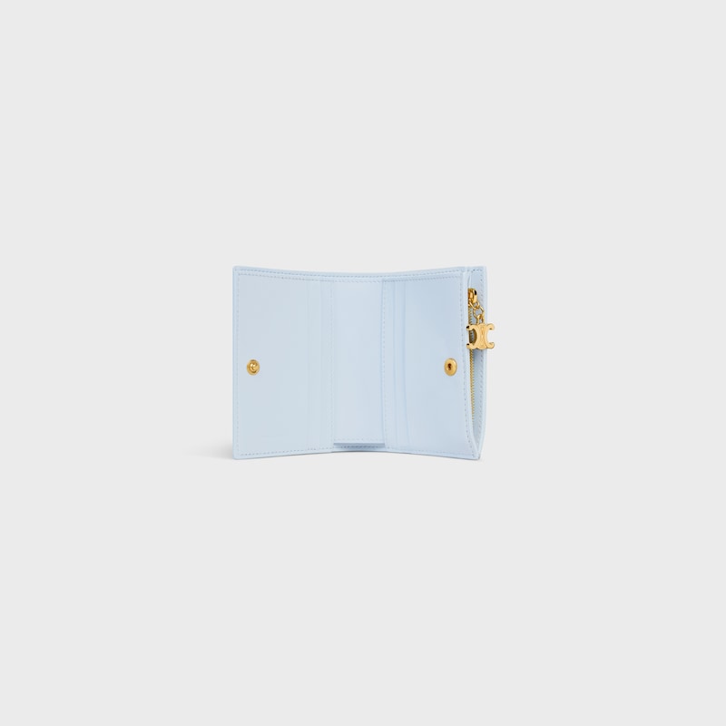 COMPACT WALLET TRIOMPHE CHARMS IN GRAINED CALFSKIN - GLACIER - WALLETS - 1 | CELINE