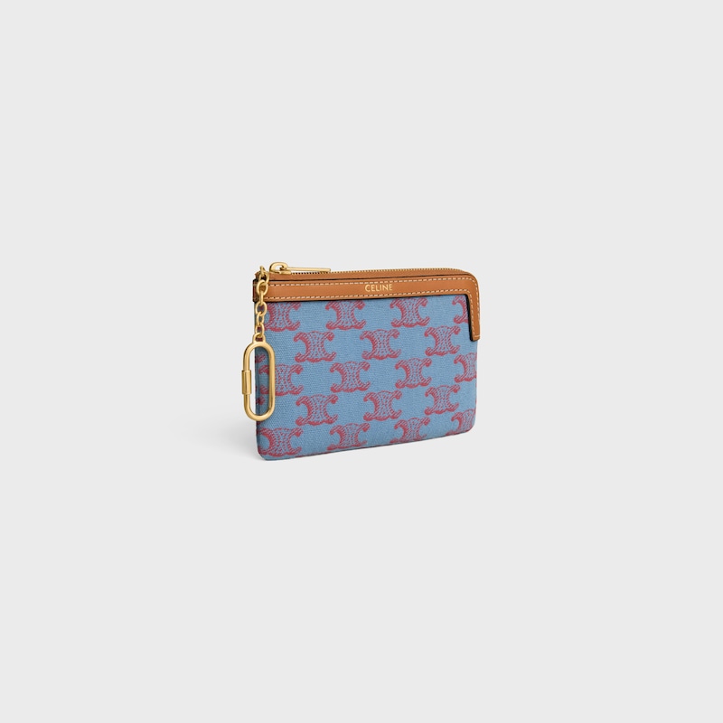 Coin Purse  IN TEXTILE WITH TRIOMPHE ALL OVER - DENIM BLUE / RED - COIN AND CARD HOLDERS - 1 | CELINE