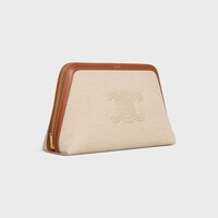 LARGE COSMETIC POUCH IN TEXTILE WITH TRIOMPHE AND CALFSKIN - NATURAL / TAN - BEAUTY ACCESSORIES - 2 | CELINE
