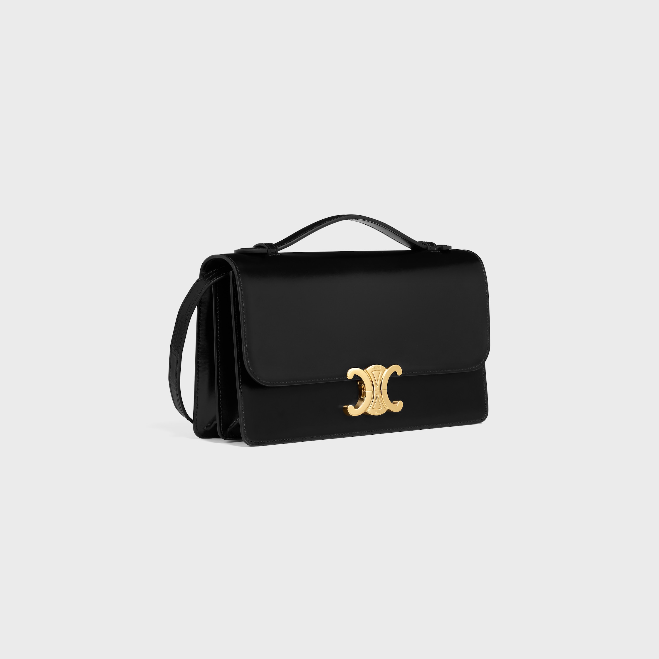 MEDIUM TRIOMPHE FOLIO IN SHINY CALFSKIN - BLACK | CELINE