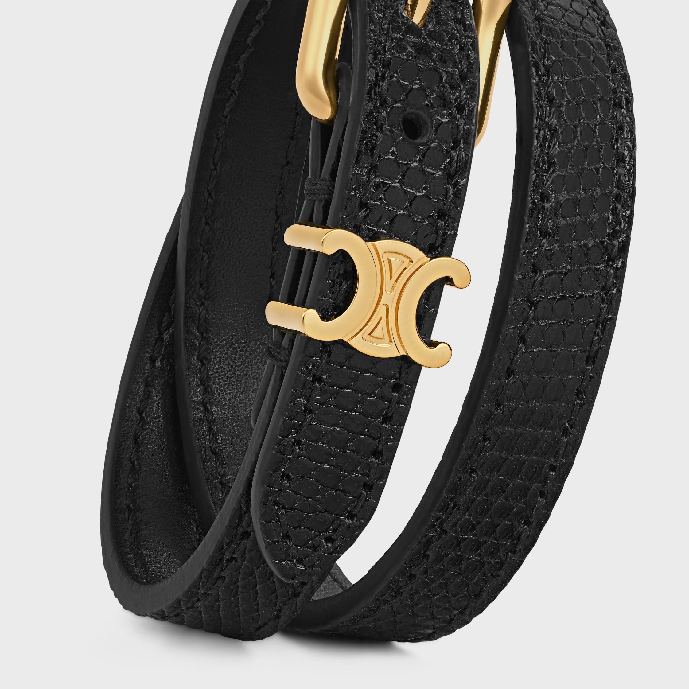 ブレスレット CELINE Leather Bracelet in Brass and Calfskin Celine Les Cuirs Celine Double Bracelet, Size C2 460SF3BCF