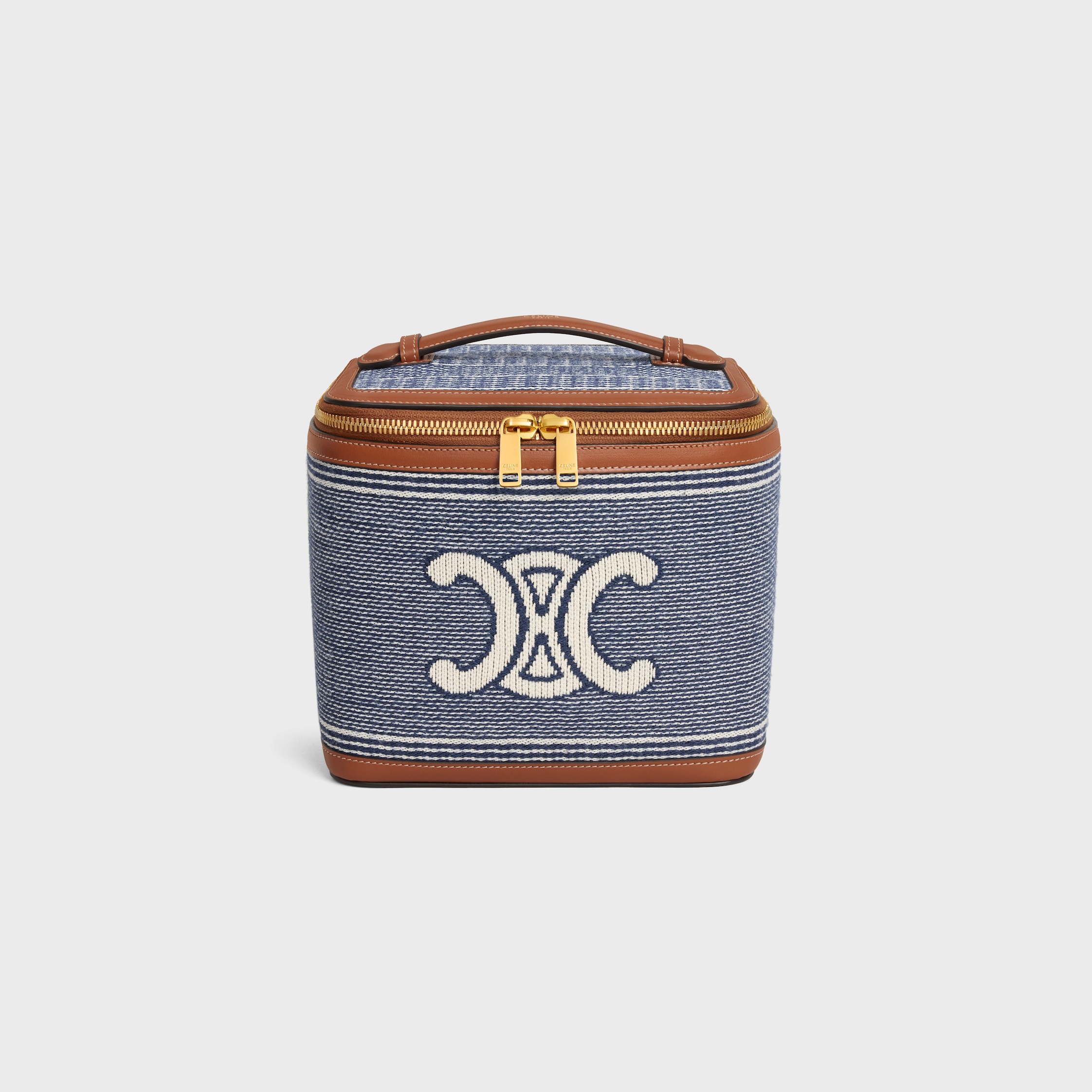◆CELINE◆ VANITY CASE IN JACQUARD TEXTILE AND CALFSKIN VANITY CASE IN JACQUARD TEXTILE AND CALFSKIN - BLUE / BEIGE