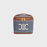 VANITY CASE IN JACQUARD TEXTILE AND CALFSKIN - BLUE / BEIGE - ÉTÉ CELINE - 1 | CELINE