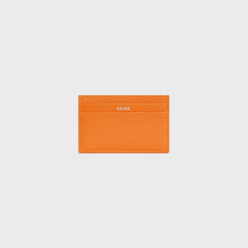 MEDIUM CARD HOLDER IN GRAINED CALFSKIN - FLUO ORANGE - ESSENTIALS - 1 | CELINE