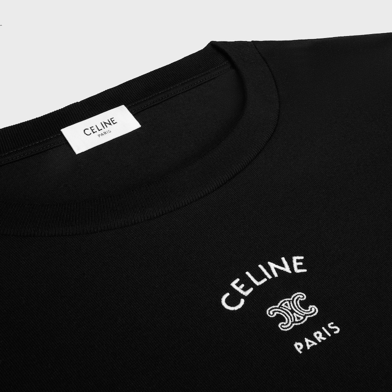 long-sleeved t-shirt IN cotton jersey - BLACK / WHITE -  - 1 | CELINE