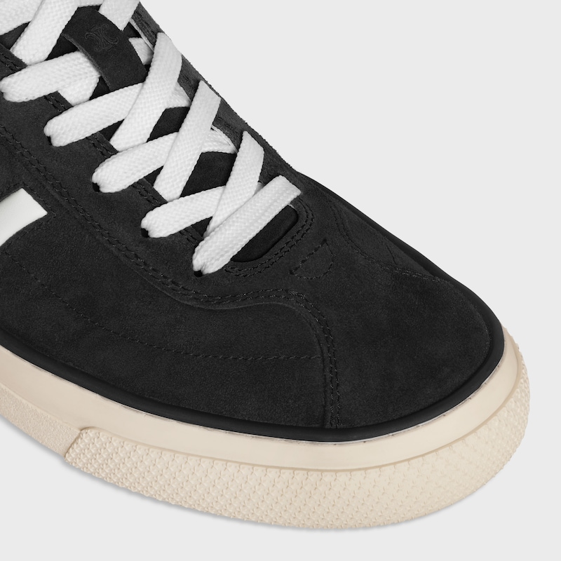 CELINE SUNSET LOW LACE-UP SNEAKER IN SUEDE CALFSKIN AND CALFSKIN - BLACK / OPTIC WHITE -  - 1 | CELINE