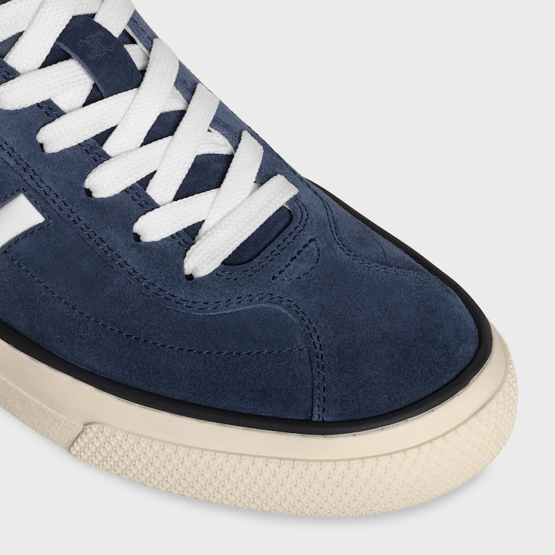 CELINE SUNSET LOW LACE-UP SNEAKER IN SUEDE CALFSKIN AND CALFSKIN - BLUE/OPTIC WHITE -  - 1 | CELINE