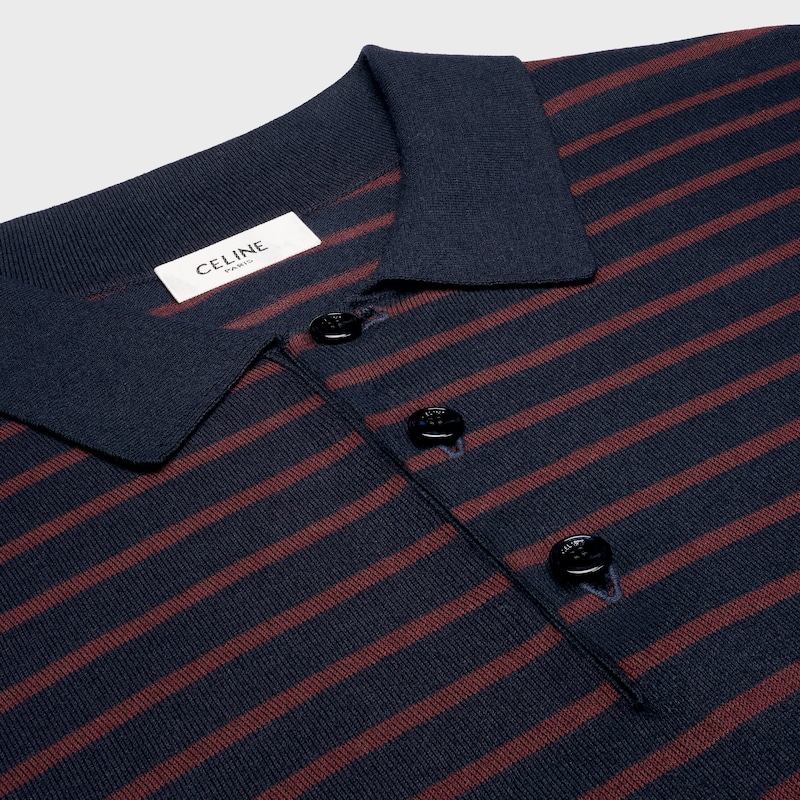 short-sleeved polo sweater IN fine cotton - NAVY / BURGUNDY -  - 1 | CELINE