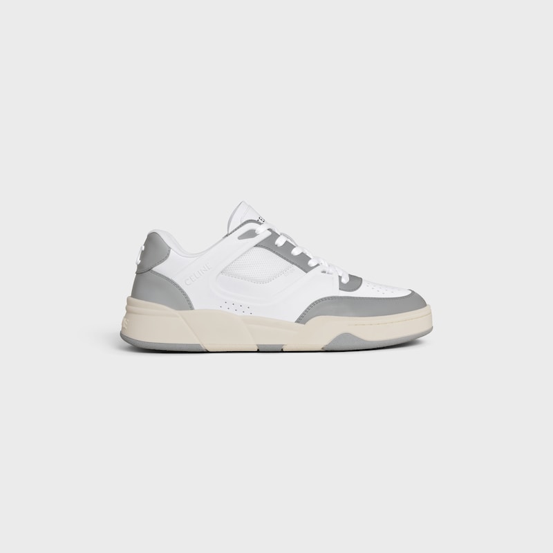 CELINE TRAINER CT-09 LOW LACE-UP SNEAKER IN CALFSKIN AND MESH - Optic White/Grey/Beige -  - 1 | CELINE