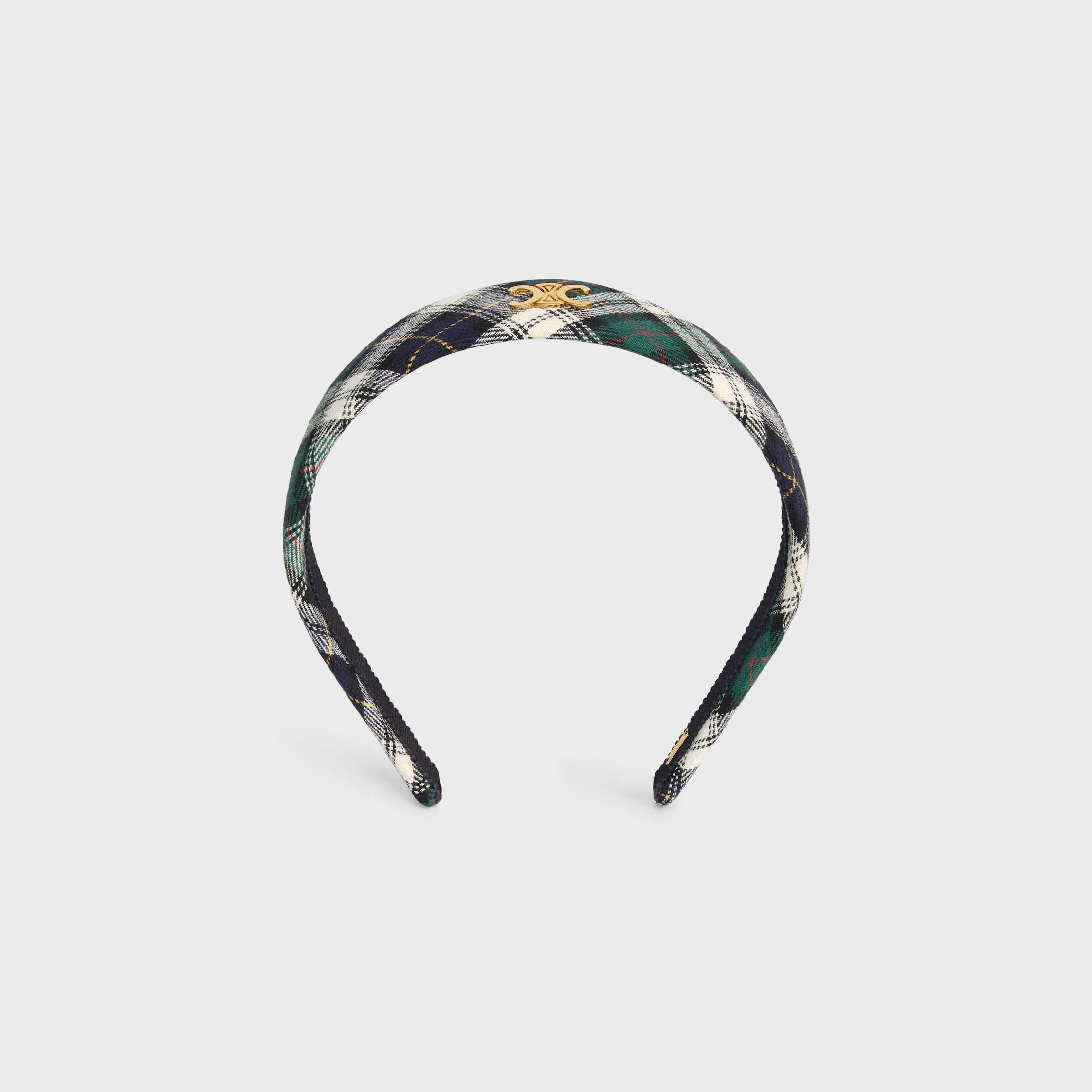 【美品】CELINE ヘアバンド ゴールド / タン CELINE タータン ヘッドバンド / コットン & ゴールド