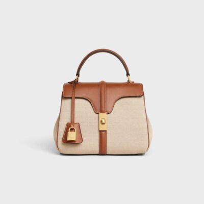 Small 16 Bag in Textile and natural calfskin - NATURAL / TAN - CROSS-BODY BAGS - tileIndex | CELINE